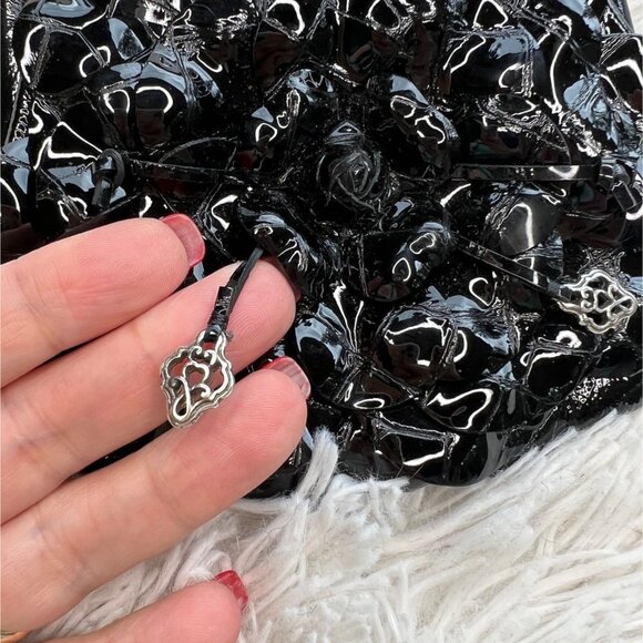 Brighton Rosalie Coin Purse Mini Crossbody Black Floral Flower Patent Leather - Picture 9 of 10